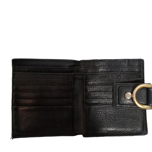 Gucci Women's Pebbled Leather Black Fold-over Wallet Gold D-Ring Detail - Picture 7 of 13